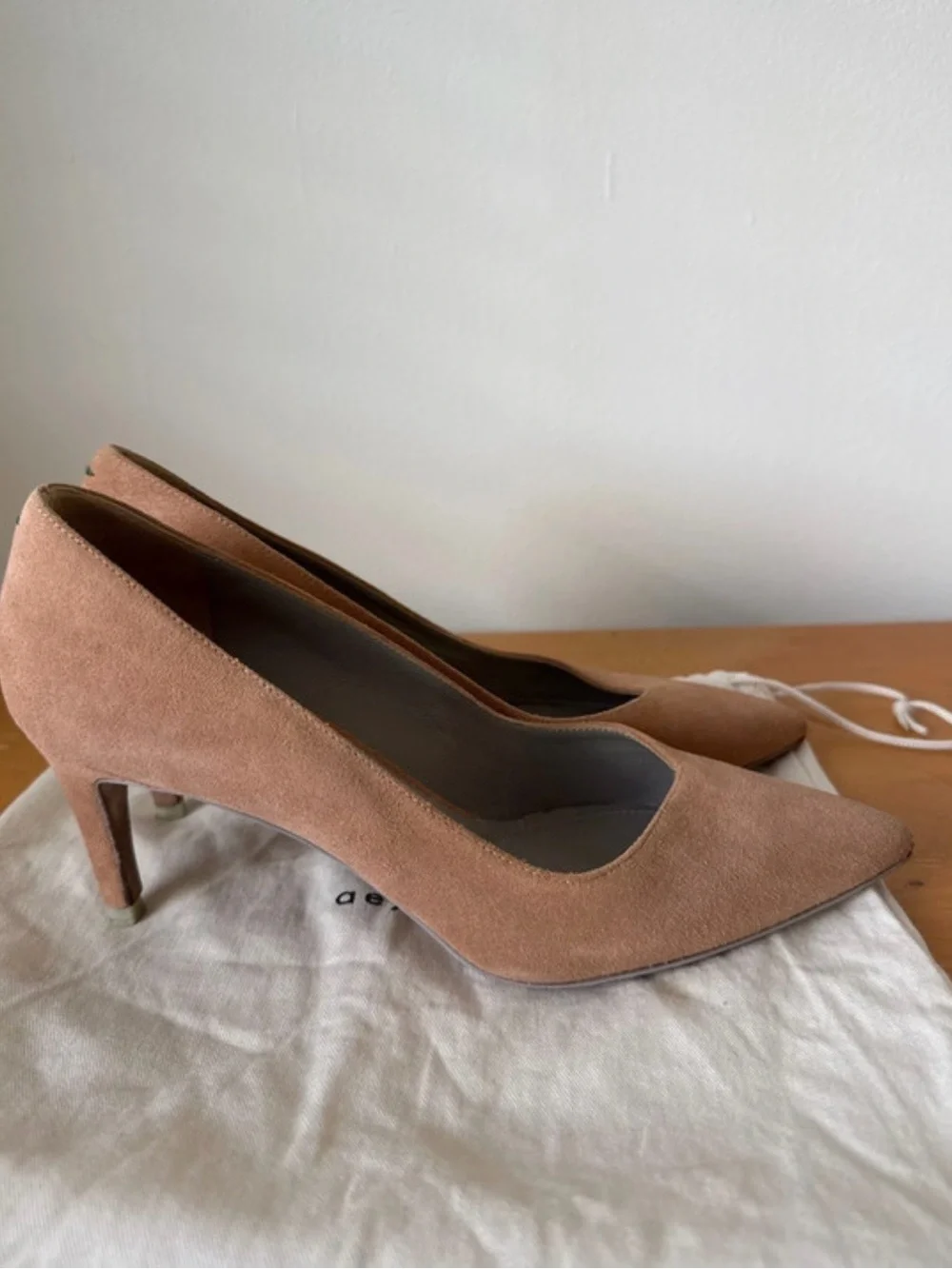 Aeyde Blush Brown Suede Pointed-Toe Pumps